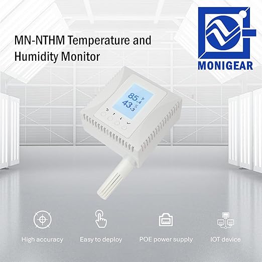 Network Temperature Humidity Monitor, THERMOMETER, Environmental Sensor, Supports MQTT, BACnet, SNMP, Modbus TCP, PoE Power Supply