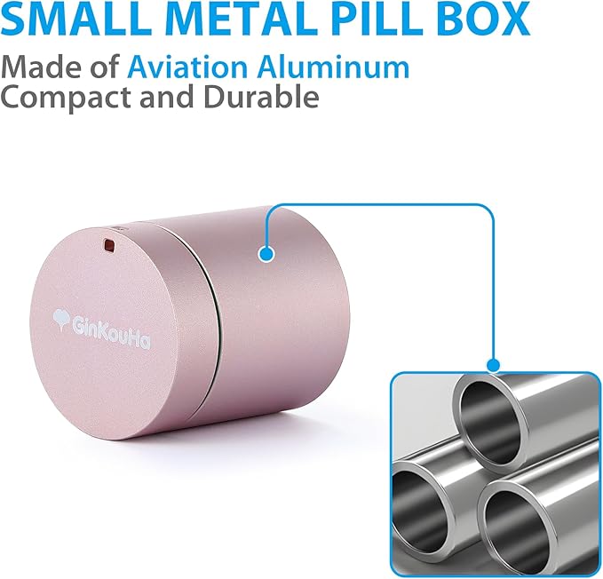 Pill Case Compatible with AirTag, Waterproof Aluminum Pill Box for Travel, Portable Single Day Pill Holder for Medicine Vitamin Fish Oil or Earplugs, Jewelry and Pill Storage (Pink)
