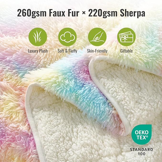 Uttermara Faux Fur Weighted Blanket Queen Size 15 lbs 60x80 inches, Warm Sherpa Weighted Blankets for Adults, Thick Heavy Blanket with Soft Plush Fleece & Cozy Sherpa Great for Relax, Rest, Rainbow