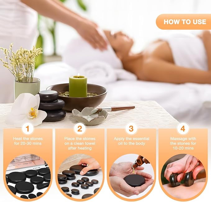Hot Stones Massage Set, 18 Pcs Basalt Hot Stones with Heater Kit, Massage Stones for Professional or Home spa, Relaxing, Healing, Pain Relief