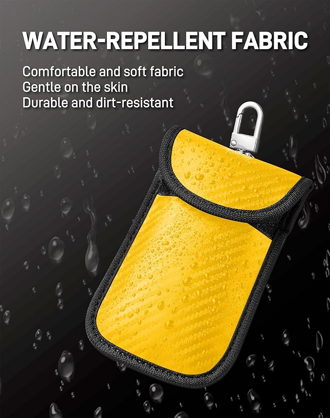Upgraded Faraday Bag for Key Fob (2 Pack), Premium Faraday Key Fob Protector– Car RFID Signal Blocking, Car Security Protection, Anti-Theft Pouch, Anti-Hacking Case Blocker Yellow
