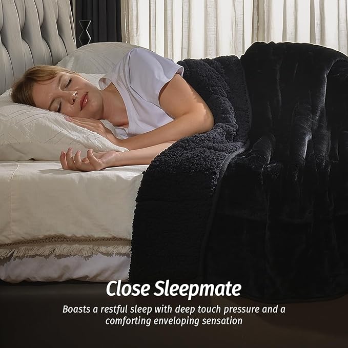 Wemore Sherpa Fleece Weighted Blanket for Adult 20 lbs Dual Sided Cozy Fluffy Heavy Blanket,Ultra Fuzzy Throw Blanket with Soft Plush Flannel Top,60 x 80 inches Black on Both Sides