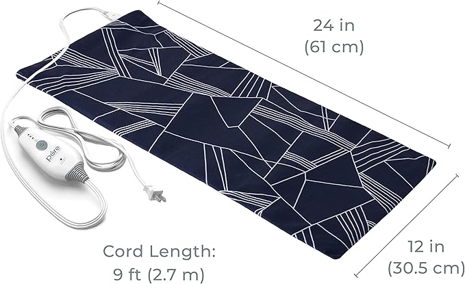 Pure Enrichment PurePureRelief Express Designer Series Electric Heating Pad - 12” x 24” Fast-Heating with 4 Heat Settings, Machine-Washable Fabric, & 2-Hour Auto Safety Shut-Off - Navy Graphic