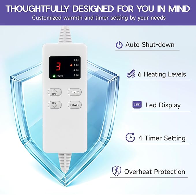 Heating Pad for Neck and Shoulders and Back, Electric Heating Pad for Period Cramps with 6 Heating & 4 Timer Setting, Easy Machine Washable, Best Gifts for Parents (17'' x 33'')