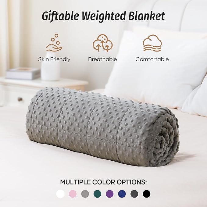 Wemore Minky Dot Weighted Blanket for Adults Twin Size 12 lbs, Soft Cozy Heavy Blanket, Breathable Blanket for All-Season with Glass Beads, Grey 60 x 80 inches