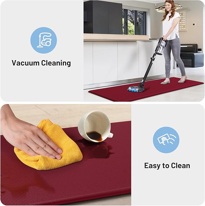 StepLively Kitchen Mat, 2 PCS Kitchen Rugs, Cushioned Kitchen Mats for Floor, Anti Fatigue Kitchen Rug Set, Non-Skid Standing Mat for Kitchen, Office, Sink, 17.3"x30"+17.3"x70", Red