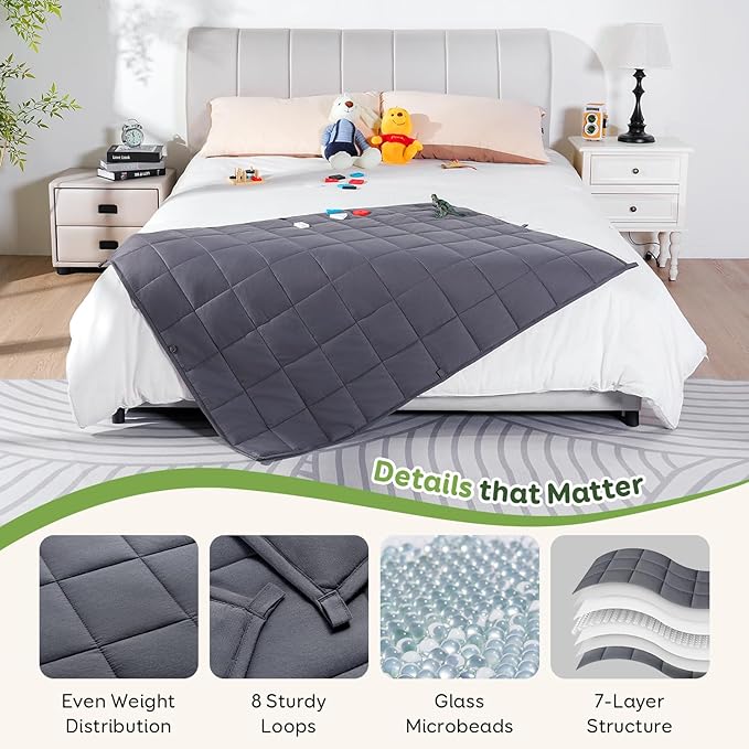 Sivio Weighted Blanket - All-Natural 100% Cotton Weighted Blanket 7 lbs 41 x 60 inches, Breathable Cooling Soft Cotton Throw Blanket for Calm Sleeping for Home and School Nap, Dark Grey
