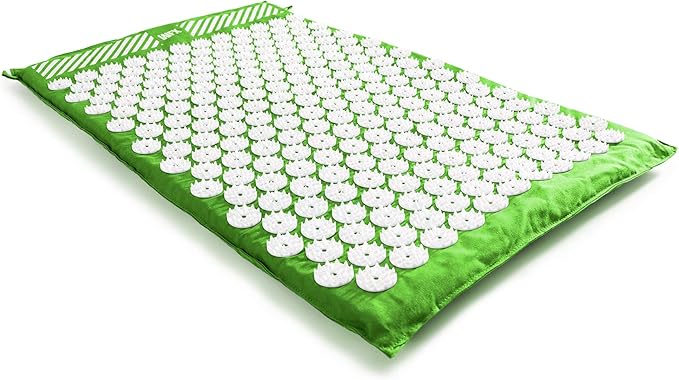 Acupressure Mat and Pillow Set - Relieves Stress, Back, Neck, and Sciatic Pain - Comes with a Vinyl Carry Bag for Storage and Travel - Green