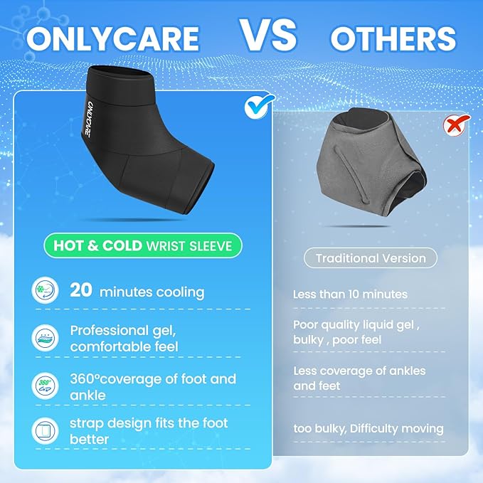 ONLYCARE Ankle Ice Pack Wrap for Swelling, Upgraded Gel Ice Pack Reusable, Hot Cold Therapy, Cold Pack for Sprained Ankle Injuries, Achilles Tendonitis, Plantar Fasciitis