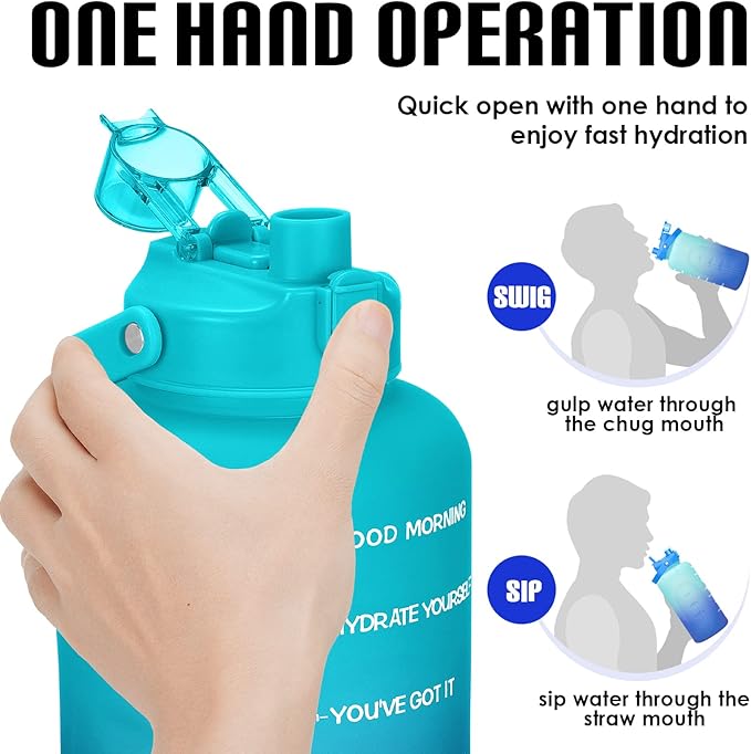 HydroPal 1 Gallon Water Bottles with Straw, 128 oz Water Bottle BPA Free Innovative 2-IN-1 Lid Gym Bottle with Times to Drink Motivational, Large for Sports Fitness Camping Water Jug （13.8X5.5 inch）
