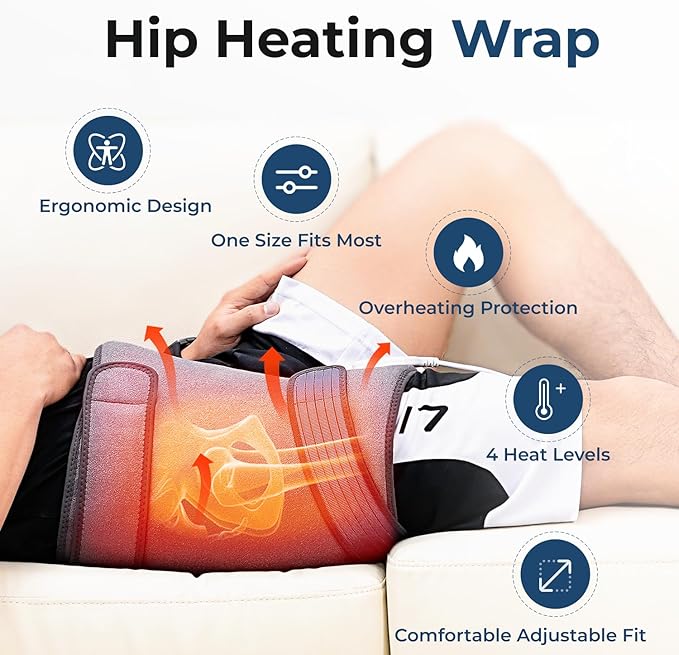 Hip Heating Pad for Hip Pain Relief, Heated Hip Brace for Sciatica Pain Relief, Hip Support Brace, Lower Back/Thigh/Buttock Electric Heat Pad Birthday Gifts for Mom Women Wife Men, 113℉-140℉ Adjust