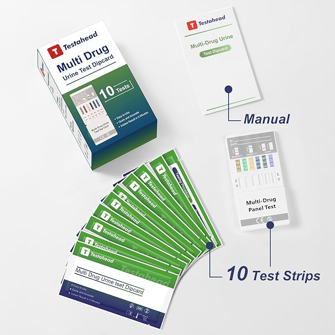 Drug Test Kit 10 Pack, Home Drug Tests, 6 Panel Drug Test Urine, Tests for Marijuana (THC),COC,OPI 2000,AMP,BZO,MET
