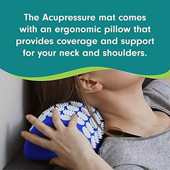 Aculief - Acupressure Mat and Pillow - Massage Mat Set - Stress and Pain Relief and Relaxation for Total Body Use - at Home and On-The-Go Use - 7000 Acupressure Points (Dark Blue)