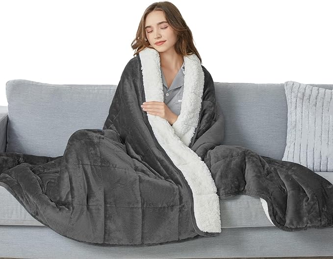yescool Weighted Blanket for Adults (15 lbs, 48" x 72", Medium Gray) Heavy Blanket for Sleeping Perfect for 140-160 lbs, Twin Size Breathable Blanket with Premium Glass Bead, Machine Washable