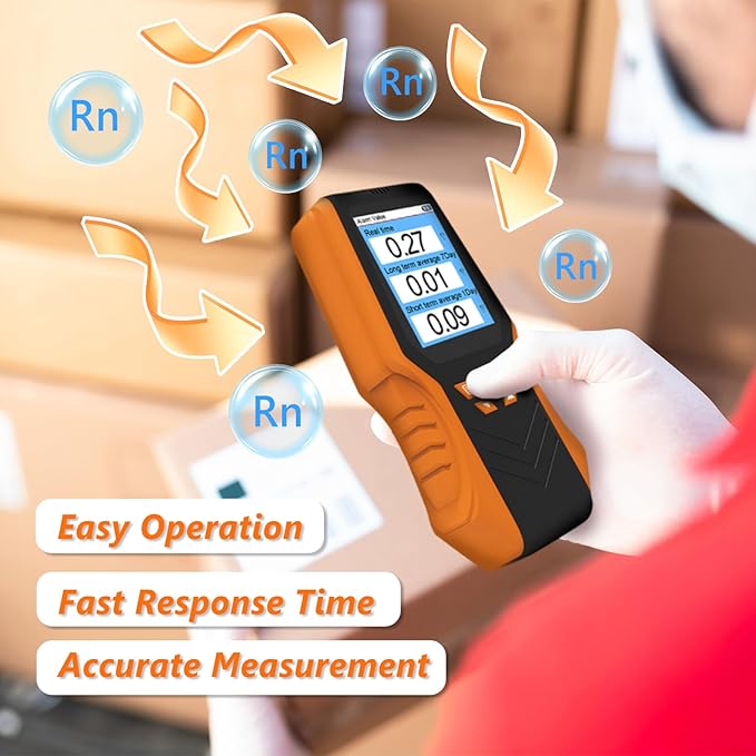 Portable Radon Detector for Home, Radon Tester with LCD Display, Short & Long Term Radon Monitoring, Real-time Monitoring, Bq/m3 & pCi/L Selectable for Office, Underground Garage, Cellar