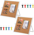 2 Pack Cork Board Bulletin Board, Double Sided Pin Board with Silver Aluminum Border, Desktop Small Cork Board with Stand Suitable for Home, Office, Desk Message Board or Picture Board 9.8"×9.8"
