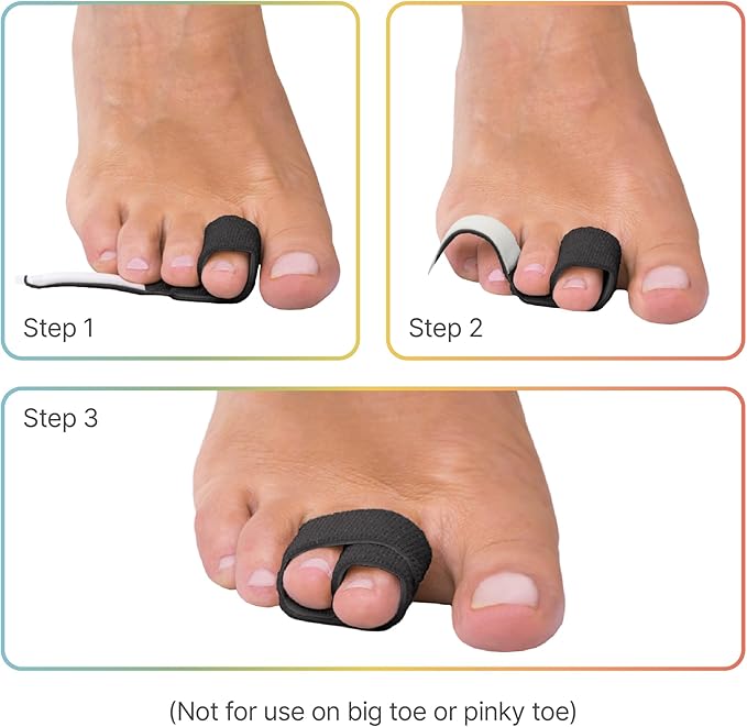 ZenToes Hammer Toe Corrector for Women & Men - Reusable Fabric Buddy Wraps for Broken Toes - Cushioned Toe Splint for Protection & Recovery & Hammertoe Straightener - 4 Count (OSFM, Black)