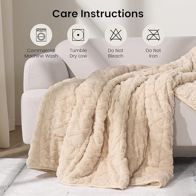 20lbs Weighted Blanket for Adults, Dual Sided Cozy Soft Fleece Bed Blanket for Winter, 3D Jacquard Cable Pattern Warm Weighted Blankets with Ceramic Beads, Beige, 60 x 80 inches