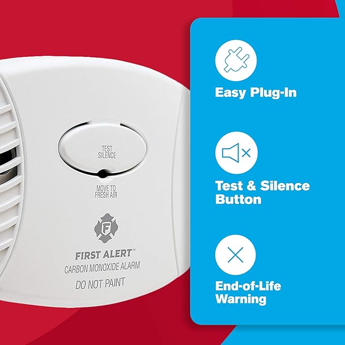 First Alert Carbon Monoxide Detector,Plug-in Alarm with Test & Silence Button,CO600,White,(Pack of 3)