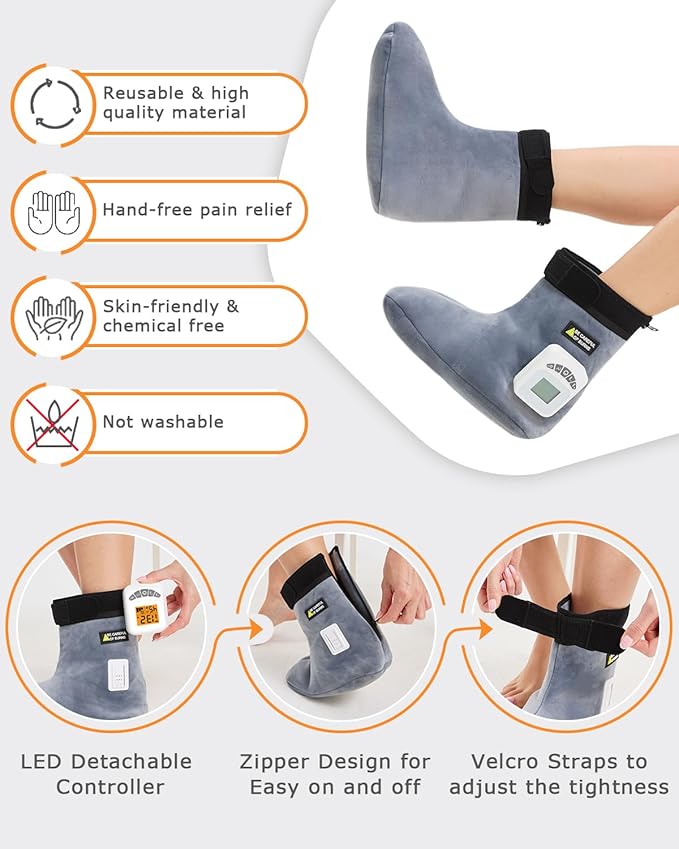 Cordless Foot Warmer with Heat and Massage - 2PCS Rechargeable Heating Pad for Feet, 3 Temp & Vibration Levels, 60 Min Timer for Plantar Fasciitis, Ankle Pain, Cold Feet at Home, Office, Sleeping