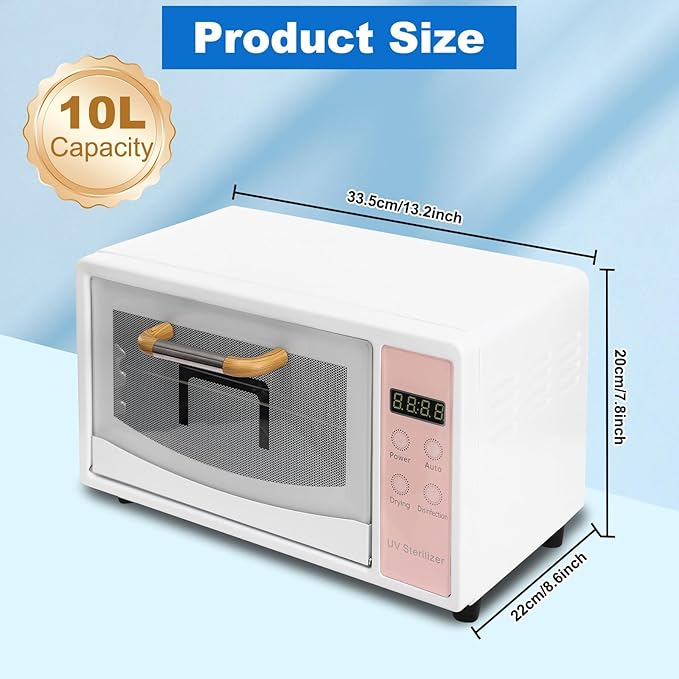 Sterilizer for Nail Tools, 10L Multifunctional Nail Tool Cleaning Machine, Nail Tool Sterilizer with 167℉ Hot Air, Adjustable Tiers, LED Display, For Hair, Salon, Spa, Nail, Salon (Pink)