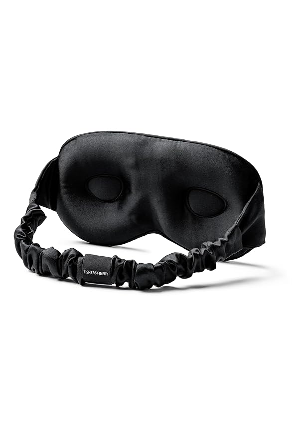 Fishers Finery 25 Momme 100% Organic Mulberry Silk 3D Sleep Mask - Contoured Blackout Eye Mask - Soft, Comfortable on Skin, Lash Extension Friendly - New and Improved Style (Black)