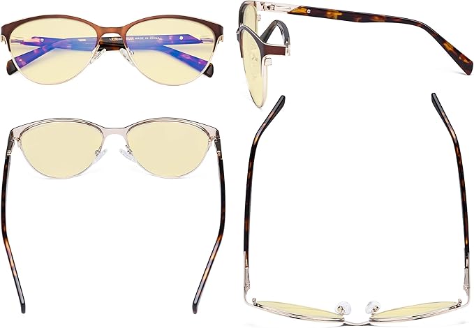 Eyekepper Ladies Cateye Blue Light Filter Glasses - Digital Eyegalsses Blocking Computer Screen UV Rays - Anti Glare Filter Reduce Eye Strain Yellow Filter - Brown