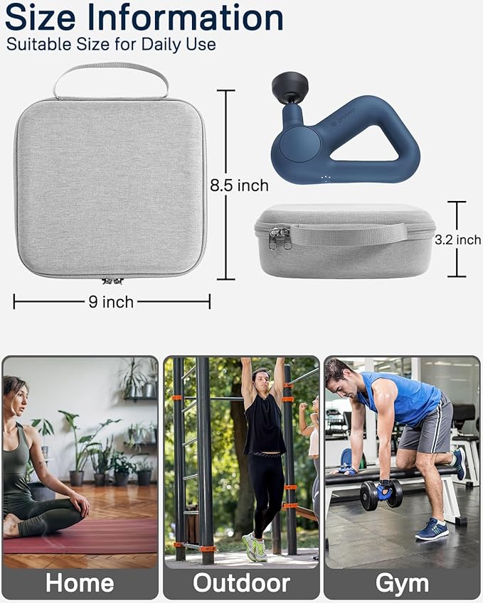RAIACE Massage Gun Case, Hard Travel Storage Case Compatible with TheraGun Relief Percussion Massage Gun Device, Carrying Bag with Mesh Pocket for Cables and Other Accessories. (Case Only) - Gray