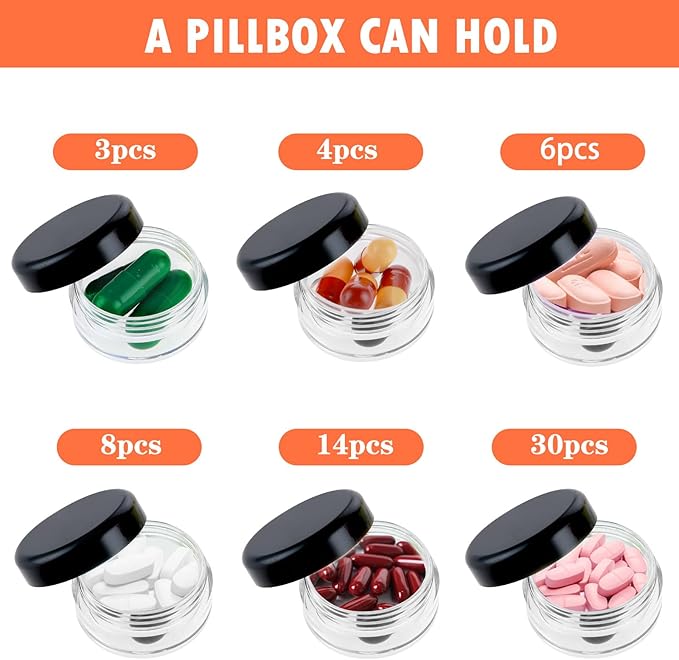 Small Pill Box, 6 Pcs Mini Pill Organizer Box Travel Pills Cases Holder Portable Daily Pills Container BPA Free Pocket Medicines Storage Container for Purse Pocket Briefcase (3 x 1.5 cm)
