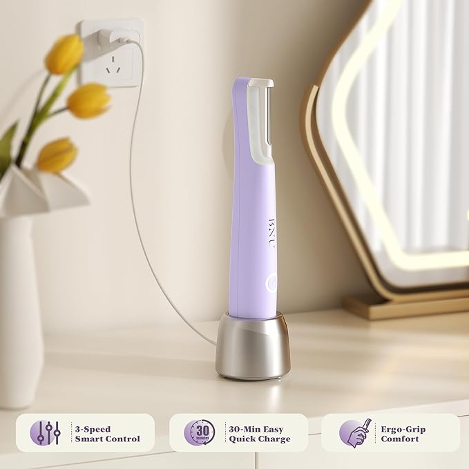 BNU Dermaplaning Tool for Face, Dermaplane Razor for Women Face LED Light Facial Exfoliation & Peach Fuzz Hair Removal, 3 Speeds Rechargeable Sonic Edge Technology 10 Refill Blades Purple