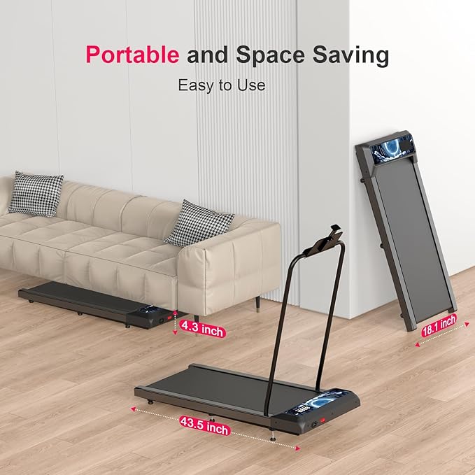 Walking Treadmill Pad with Incline - Portable Under Desk Treadmill, Walking Mat Pad with Handle Bar, 2.5HP Low Noise, 2 in 1 Treadmills for Home Office