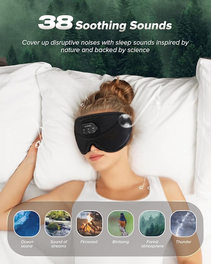LC-dolida Sleep Headphones, White Noise Bluetooth Sleep Mask 3D Wireless Eye Mask for Sleeping, Sleep Mask with Bluetooth Headphones for Side Sleepers Travel Yoga, Cool Gifts for Men Women