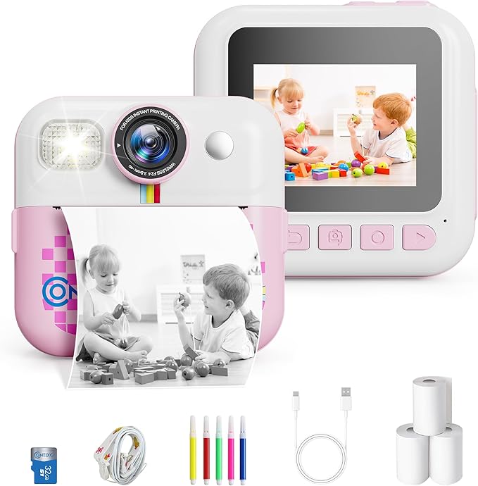 Contixo KC4 Kids Camera Instant Print, Pink 2.4” Screen Children Digital Printing Cameras with 1080P Video, 16X Zoom, 32GB Storage, Toddler Portable Travel Toys for Age 3 Years Up Girls Boys