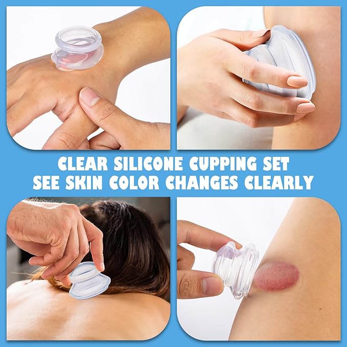 3PCS Silicone Cupping Therapy Set Massage Cups for Muscle Relief/Facial Cellulite Massage/Body Sculpt, Home Use Portable Body Sculpting Kit with Large, Medium, Small Cups (Clear)