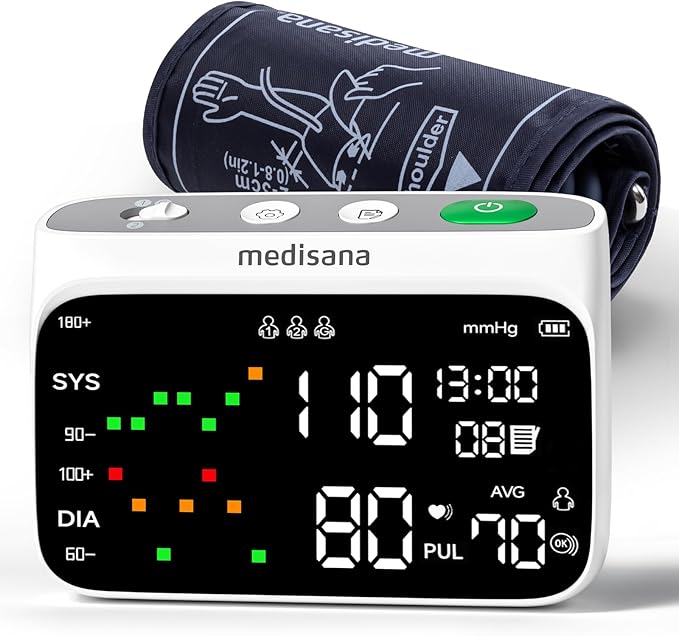Medisana Blood Pressure Monitors for Home Use, Rechargeable Upper Arm Blood Pressure Monitor with Large LED Backlit Display, Adjustable Blood Pressure Cuff 9-17" with 2×110 Sets Memory(NO Bluetooth)