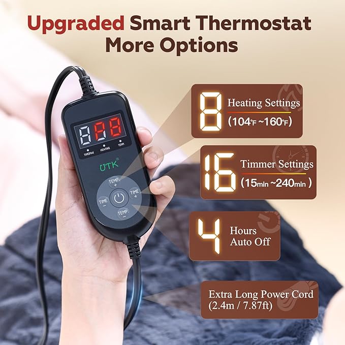 UTK Weighted Heating Pad for Neck and Shoulders and Back, 30s Fast Heat, 6X Deeper Pain Relief, Faux Rabbit Fur Fabric, 8 Heat Settings Max 159℉, 4H Auto Off, Memory Function, 24"x 20", Birthday Gifts