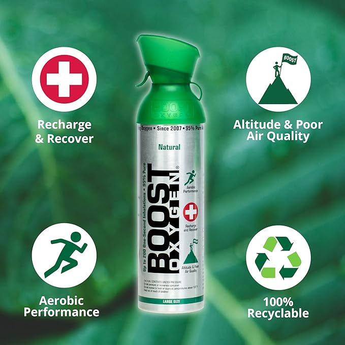 Boost Oxygen Large Natural 10L Canister | Respiratory Support for Aerobic Recovery, Altitude, Performance & Health (8 Pack)