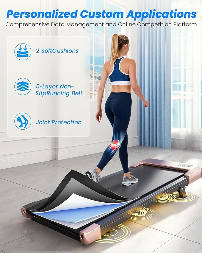 DeerRun Under Desk Walking Pad Treadmill with 6% Manual Incline, 0.6-3.8 MPH Walking Speed, 2.5 HP, 300 lb Capacity, App & Remote Control, for Home Office & Small Spaces