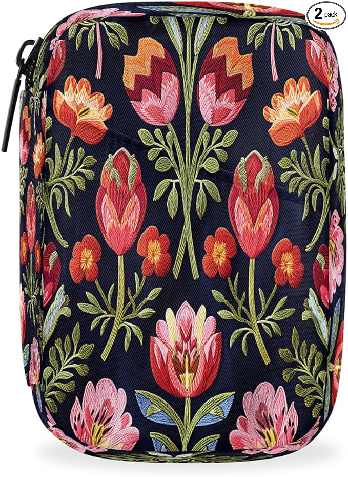 Tulips Red Flower Pill Case Travel Pill Organizer Weekly 7 Day Portable with Zipper Medicine Box Pill Case for Vitamins, Birth Control,Fish Oils,Medication, Supplements
