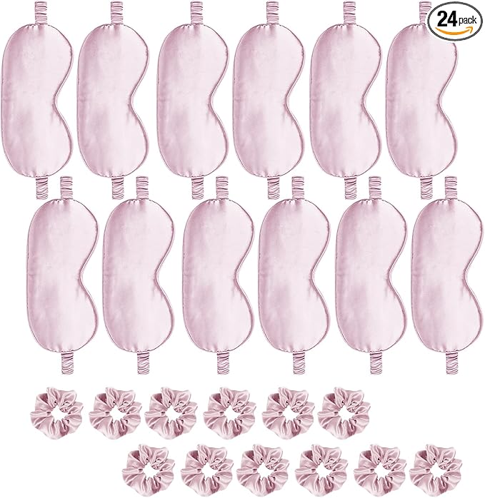 24Pcs Satin Eye Mask Silk Sleep Masks Silky Eyes Cover Blackout Blindfold Eyeshade Scrunchies Hair Ties Travel Wedding Gift