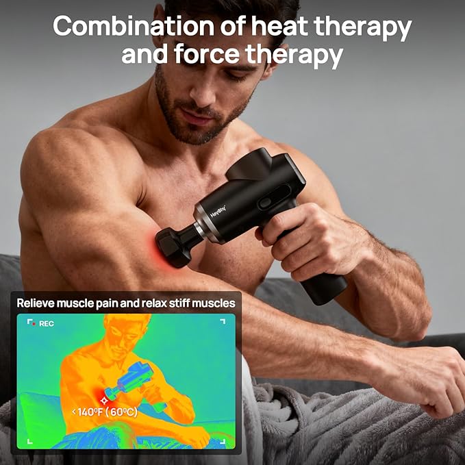 Professional Muscle Massage Gun with Heat, Portable Handheld Muscle Massager, Percussion Back Body Masajeador 12mm Amptitude for Athletes, Runner,FSA Eligible & HSA Approved
