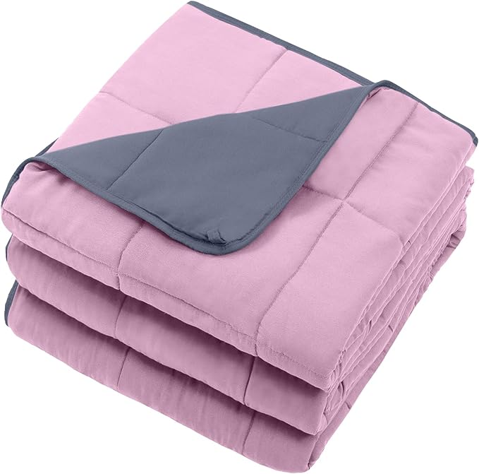 Weighted Blanket for Adults 15lbs, 48"x72", Twin Full Size Cooling Heavy Throw Blanket for 120-160lbs, Microfiber Soft Thick Big Blankets Weighted Comforter Gift for Sleeping, Pink Grey