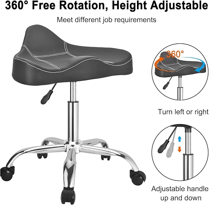 JOSTZHXIN Rolling Stool PU Leather Swivel Stools Height Adjustable, Drafting Work SPA Task Chair with Wheels, Home Office Salon Stool Chair