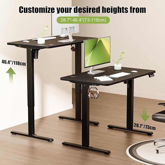 ERGOMAKER Electric Standing Desk, 39.4" x 23.6" Height Adjustable Sit Stand Desk with Splice Board for Home Office, Computer Desk Memory Preset (Black Frame, Black Desktop)