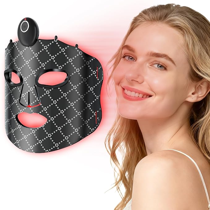 Red Light Therapy Mask for Face, LED Face Mask with 7 Colors Modes, Rechargeable Beauty Device with Eye Shields, Adjustable Straps & Timer for Home Travel Skincare