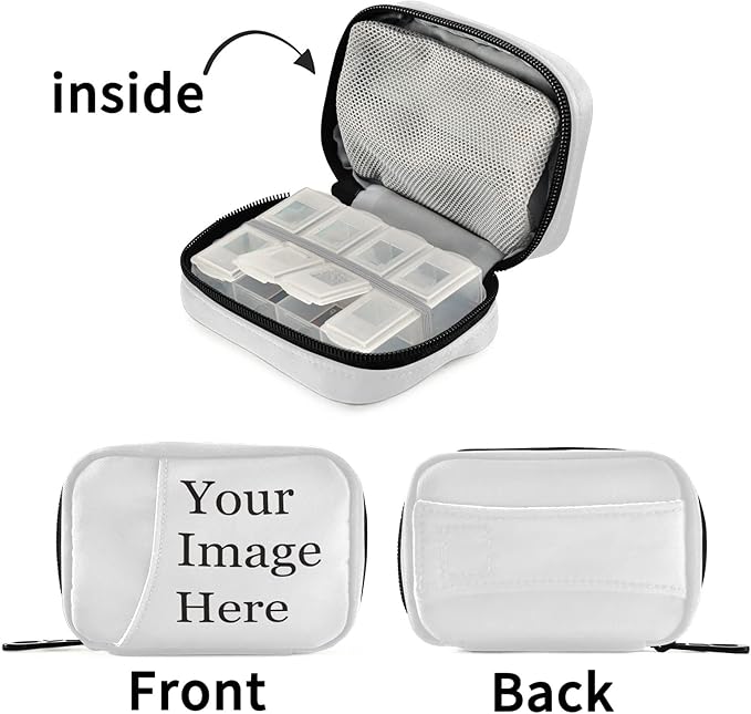 Custom Pill Case 7 Day Pill Organizer Personalized Travel Pill Case Portable Weekly Pill Box Bag Container Vitamin Supplement Holder with Zipper for Family Business