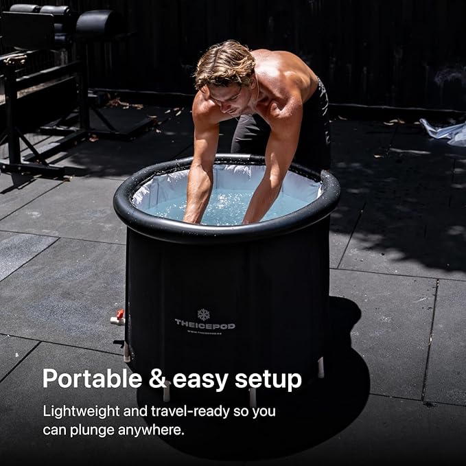 The Pod Company Pro Ice Pod Complete Cold Plunge Bundle – 100-Gallon Ice Bath with 18 Ice Bricks, Insulated Lid & Cover, Water Jet, Maintenance & Cleaning Kit, Thermometer & Floor Mat