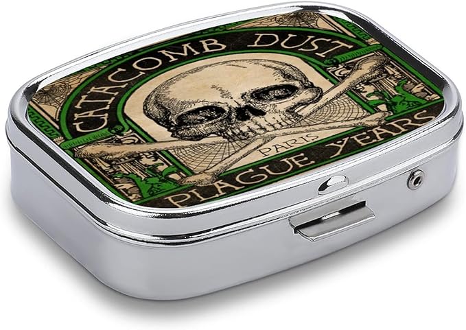 Metal 2 Compartment Pill Organizer Travel Friendly Portable Compact Box Cute Case to Hold Vitamins/Tylenol/Fish Oil/Supplements/Meds/Tablet for Purse/Pocket (Skull), 1.97 x 0.79 0.39 Inch