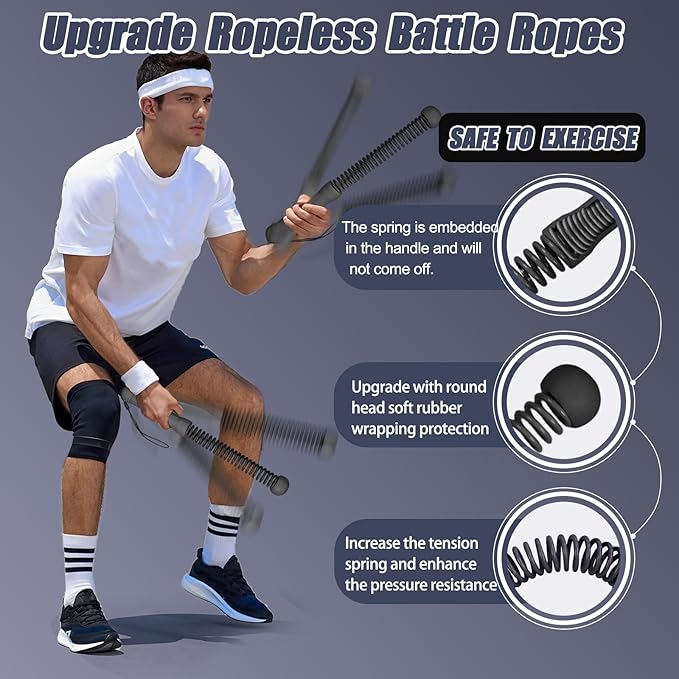 Weighted Ropeless Battle Ropes for Home Gym, Heavy Duty Portable Cordless Battle Ropes for Home and Outdoors，Workout Exercise Rope for Women and Men,2PCS