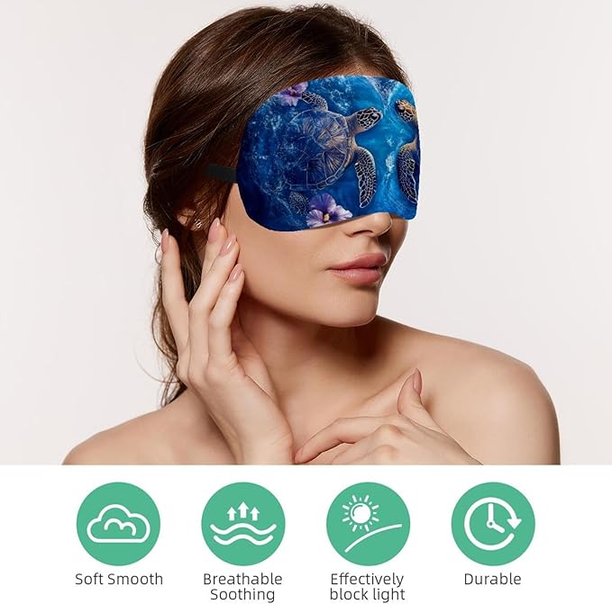 2 Pack Sleep Eye Mask for Women Men, Soft Breathable Eye Cove No Pressure Blackout Night Blindfold for Sleeping Light Blocking with Adjustable Strap, Flower Sea Turtle Heart